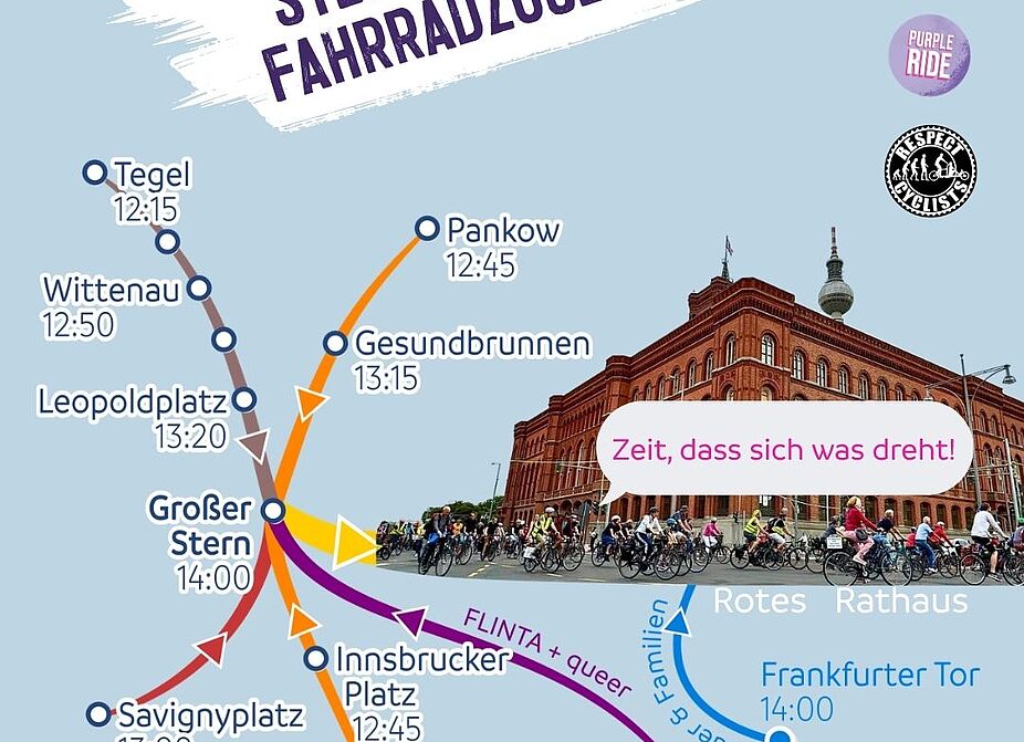 Sharepic für alle Fahrradrouten zur Sterndemo am 12.09.2026 Sharepic des ADFC Berlin zu den Fahrradrouten zur Sterndemo am 12.09.2026
